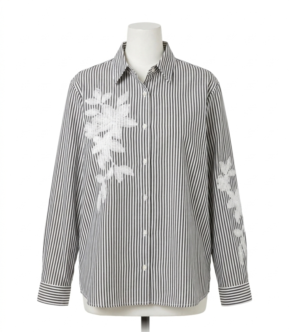 NEW KAREN KANE long sleeve stripe embroidered shirt - plus size in black with of
